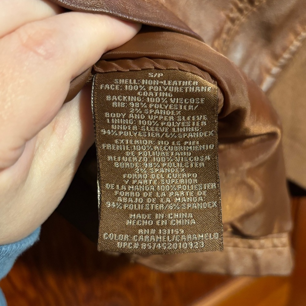 SEBBY Brown Faux Leather Moto Jacket Womens Size Small - Picture 7 of 7